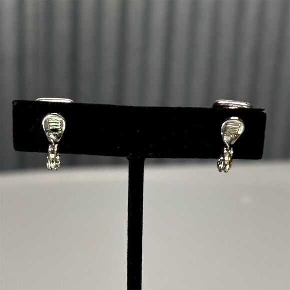 Monet Vintage Silver Tone Clip-On Earrings Black Onyx Cabochons - Picture 6 of 10